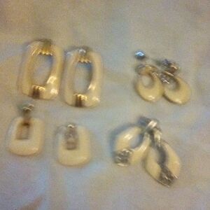 Elegant Cream and Silver Earrings Set